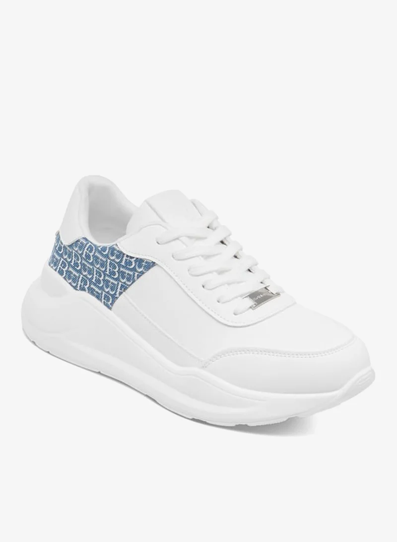 Flora Bella By Shoexpress Women Monogram Textured Sneakers with Lace-Up Closure